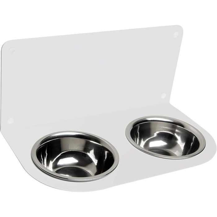 Настінна годівниця для собак Schmeck.bar: стабільна, з мисками, для маленьких та середніх собак (600x228x306 мм, 2 миски, білий матовий)