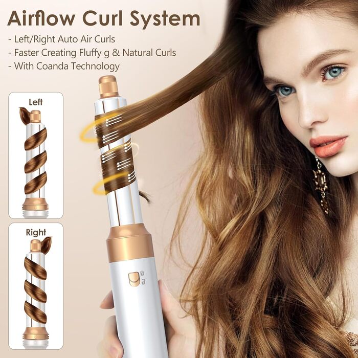 Набір для укладки Journeyside Airstyler: професійна щітка з гарячим повітрям 1000W, 5 насадок, автоматичний локонам, випрямляч, для створення об'єму, локонів та випрямлення (білий)