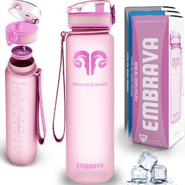 Embrava Best Sport Water Bottle - 1000ml - quick-flow, flip-top leak-proof lid that opens with a click - non-toxic BPA-free & eco-friendly Copolyester-Tritan plastic (Pink)