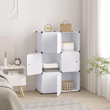WOLTU Stackable Shoe Boxes, Shoe Rack with 6 Stack Boxes, Storage Box with Door, DIY Shelf, Plastic Box for Shoe Storage, Shoe Organizer, 35x35x35 cm per Shoe Box, (96x30x96cm, White)