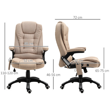 Vinsetto Office Chair with Vibration Massage, Ergonomic Desk Chair with Heating and Recline Function, Adjustable Height Executive Chair with Remote Control, Side Pocket, Linen-Look, Brown | Aosom