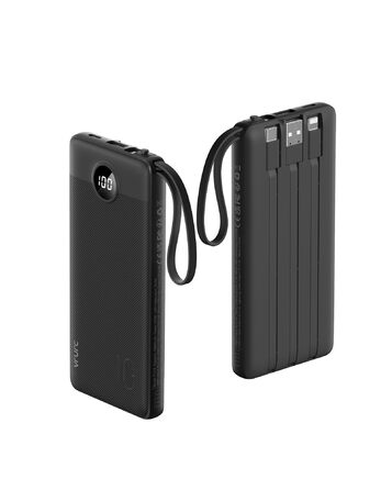 Power Bank VRURC 10000mAh з 4 кабелями, портативний акумулятор USB-C для iPhone/Huawei/Samsung, LED-дисплей, 5 виходів, чорний