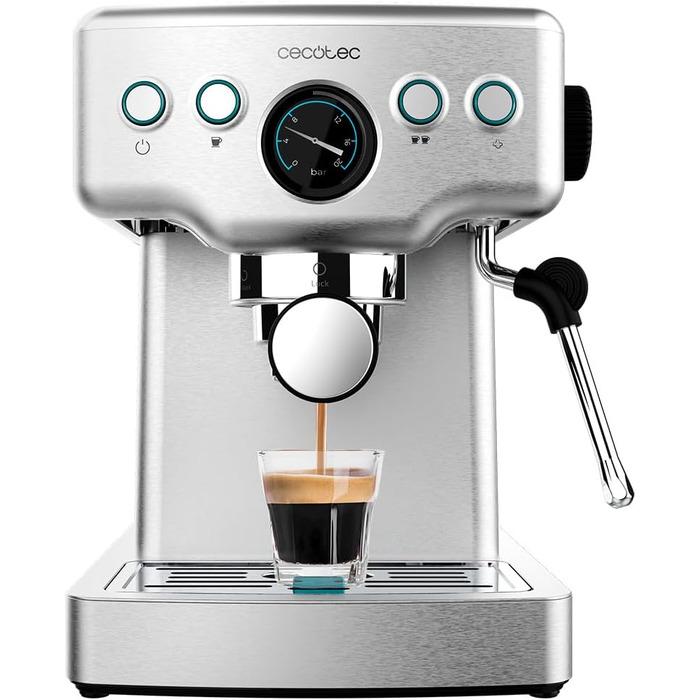 Cecotec Barista Power Espresso Machine, 20 Barista Mini, 1465 W, 20 Bar, Manometer and Thermoblock, Swivel Steam Wand and Dual Outlet Arm, 1.8 Liter Capacity