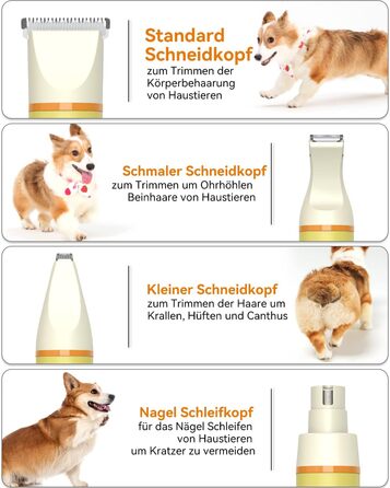 Набір для стрижки собак та котів Leise: акумуляторна машинка з 4 насадками, водонепроникна IPX7, для догляду за мордочкою, вухами, лапами та тілом