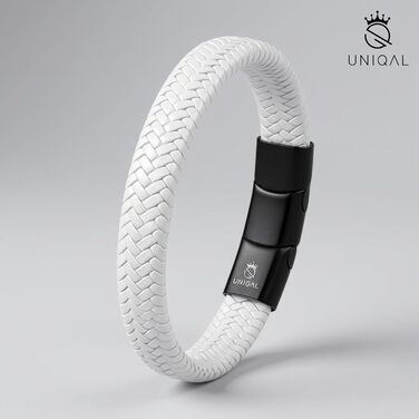 Чоловічий шкіряний браслет UNIQAL 'BRAID' з плетінням, чорний, 19 см + Подарункова коробка