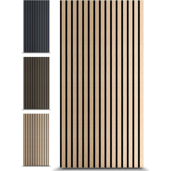 Акустичні панелі з дерева для стін 60x60 см, набір 4 шт, шумоізоляційні стінові панелі з ламелями для покращення акустики приміщення, колір світлий дуб