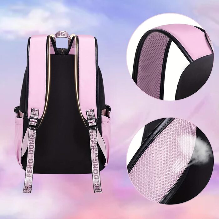 Шкільний рюкзак для дівчаток 3-6 клас, водонепроникний, з брелоком (рожевий)