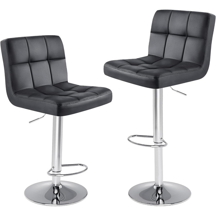 DUMOS Set of 2 Adjustable Bar Stools - Modern Style, Metal Legs, Kitchen Bar Stools with Backrest - for Bar, Kitchen & Living Room (White & Black)