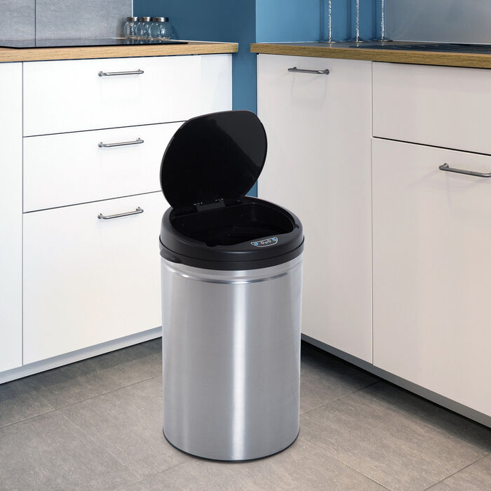 HOMCOM Automatic Sensor Trash Can - Waste Bin with IR Sensor, Round, 30L, Optional Inner Bucket, Stainless Steel | Aosom