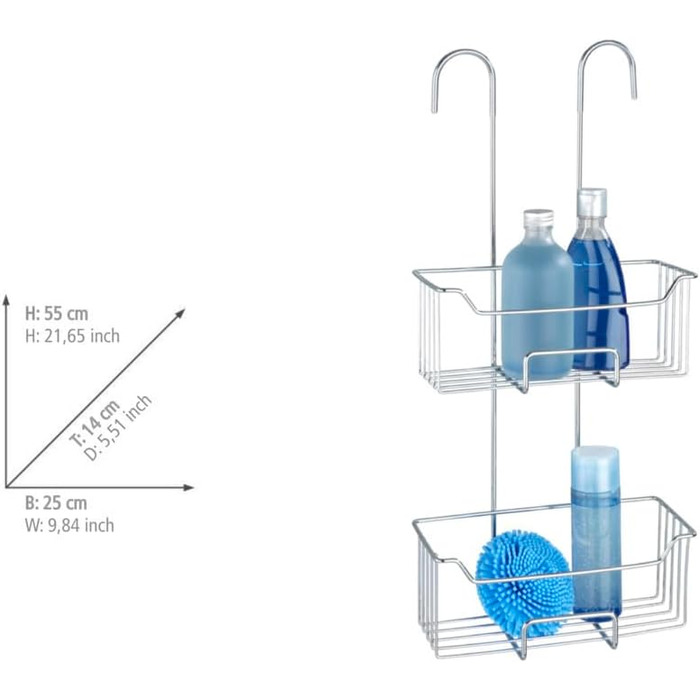 WENKO Thermostat Shower Caddy Model Milo, 2 Tiers, Shower Shelf for Hanging on the Faucet, Stainless Steel (Rust-Proof) Shelf, 25 x 55 x 14 cm, Glossy