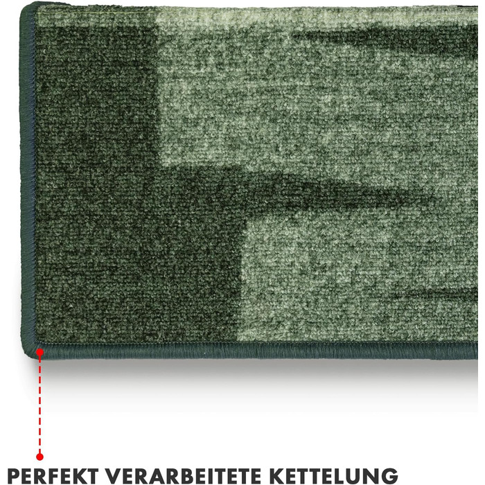 Набір килимків для сходів Floordirekt Via Veneto (15 шт.) з ефектом мазків пензля | 65 x 23,5 см, зелений | стабільна фіксація, кутова рейка