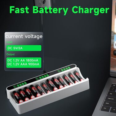 Зарядний пристрій IMREN для акумуляторів NiMH/NiCD з LCD-дисплеєм, 12 слотів (AA/AAA)