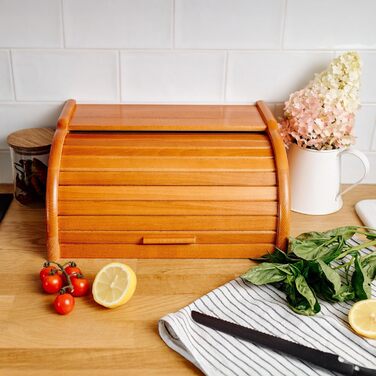 Дерев'яний хлібний ящик Creative Home | 38 x 28,5 x 17,5 см | Для хліба, булок, випічки | З відкидним кришкою | Натуральний хлібний контейнер для кухні