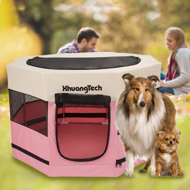 Клітка-загон для собак, котів, кроликів та морських свинок XhuangTech, рожева, з м'якого матеріалу, складана, 87.6 x 87.6 x 54.9 см