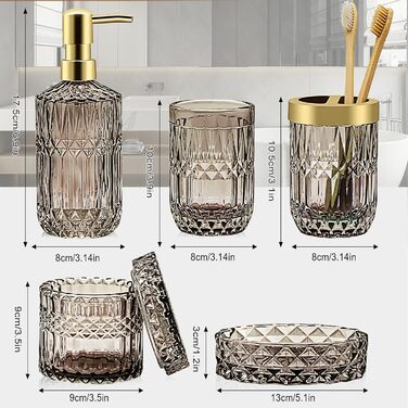 Набір аксесуарів для ванної кімнати зі скла, 5 шт. (мильниця, дозатор мила, тримач для зубних щіток, контейнер для ватних паличок, стакан) чорний