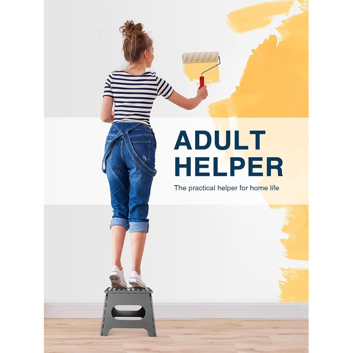 Складний табурет HOUSE DAY 27см чорний: міцний, з антиковзними ніжками та ручкою, для кухні, ванної, дитячої кімнати, кемпінгу (сірий)