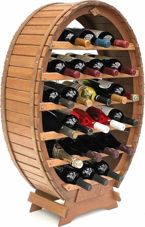DanDiBo Wine Rack Wooden Standing Wine Barrel 24 Bottles Brown Bottle Rack Bottle Holder Barrel