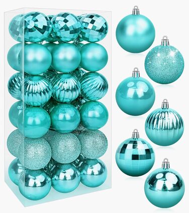 36 блакитних новорічних кулі для прикраси ялинки, 6 см, новорічний декор