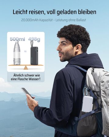 Power Bank CUKTECH 20000mAh з USB-C кабелем, 45W, Digital Display, для iPhone, MacBook, Galaxy, темно-сірий