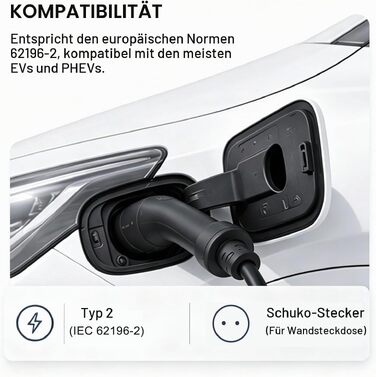 Зарядний пристрій для електромобіля Type 2 (Schuko), 5м, 3кВт, 6-13А з захисним кожухом від дощу