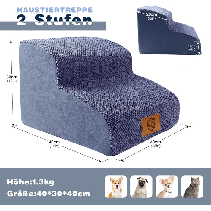 Сходинки для собак маленьких порід, 3 сходинки, 40 см, чорного кольору. Зручні та миючіся, з неслизьким покриттям для ліжка та дивану.