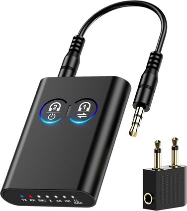 ORIA Bluetooth 5.3 Аудіоадаптер 2-в-1: для стереосистем, навушників, колонок, ноутбуків. Зарядка Type-C (Чорний)