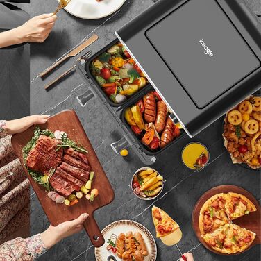 iceagle Hot Air Fryer 2 Chambers Airfryer XXL 11L - 1700 W Hot Air Fryer with 2 Compartments | Dual Zone Hot Air Fryer, 6 Cooking Functions, Touchscreen, Recipe Book Dual Basket 11L