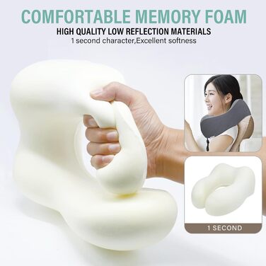 Подушка для шиї у подорожах: м'яка подушка з memory foam для автомобіля, літака, офісу та дому (темно-сіра)