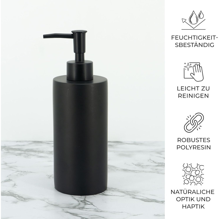 Набір для ванної кімнати ZCCZ: органайзер з дозатором мила, тримачем для зубних щіток, мисничкою та стаканчиком - білий з ефектом чорного мармуру