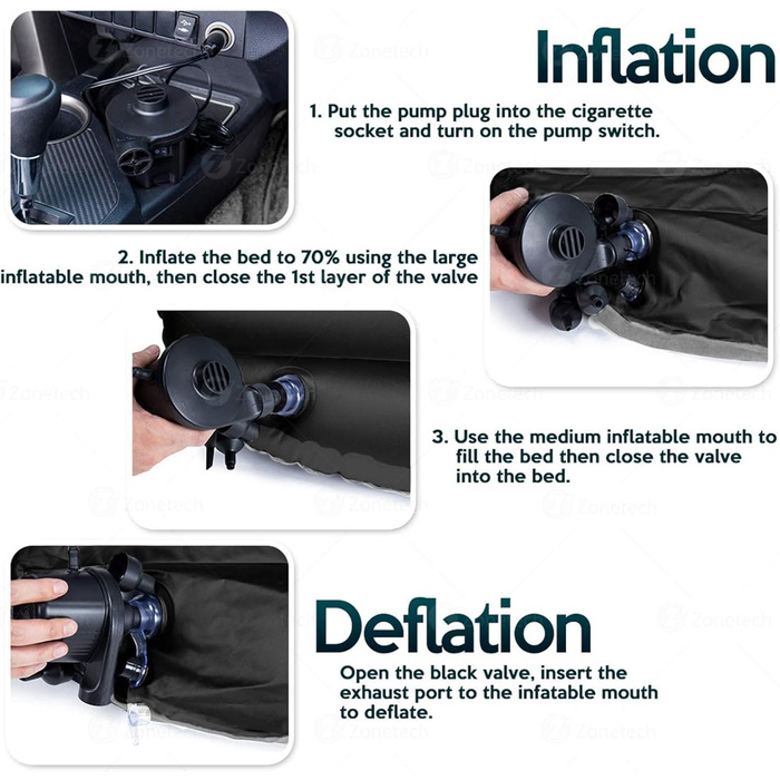 Надувна автомобільна повітряна матрац-ліжко для заднього сидіння, кемпінг, 135x83 см, портативна, універсальна для SUV, чорно-сіра
