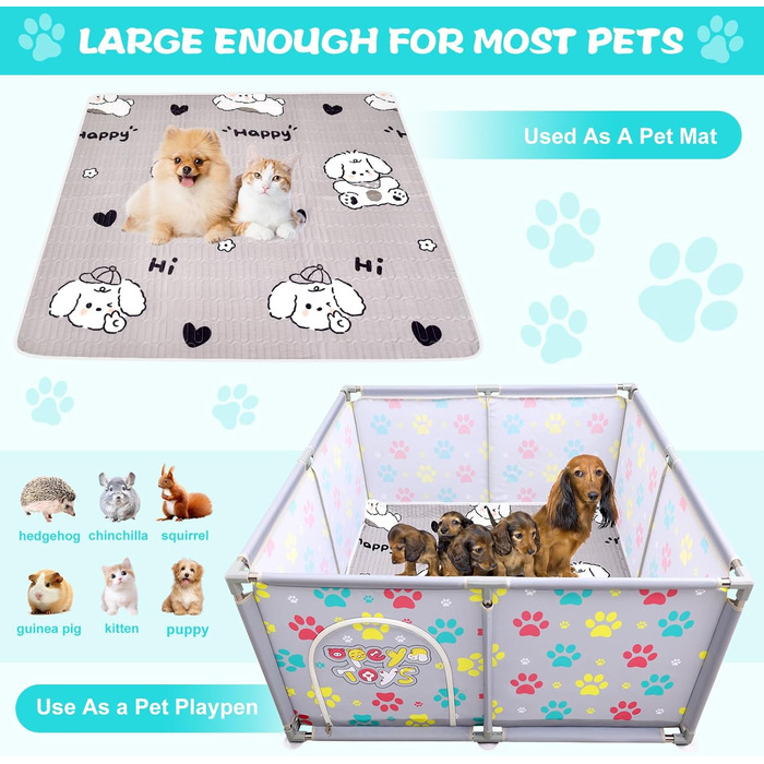 Клітка-манеж для тварин з нержавіючої сталі та міцного полотна, сіра та блакитна, для великих собак, котів, дрібних тварин