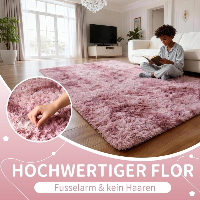 Килим круглий 100 см, миючий, антиковзний, високий ворс, для дитячої кімнати, м'який плюшевий килим (Батік Рожево-ліловий, 160x230 см, прямокутний)