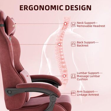 Геймерське крісло Ferghana Ergonomisch LW210: Червоне, з регульованою подушкою для голови та попереку, підлокітниками та підставкою для ніг