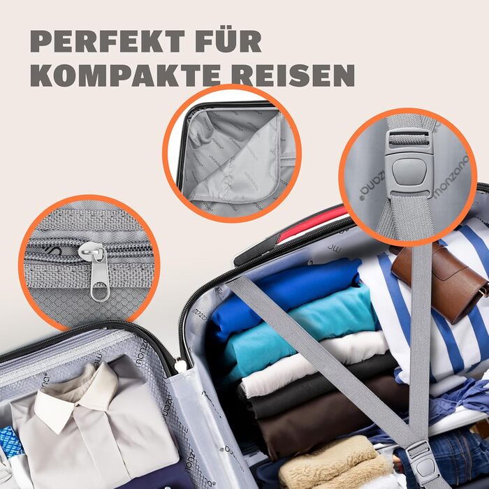 Набір валіз Monzana® Baseline 3шт (M, L, XL) з жорстким корпусом, 4 колеса, захист країв, замок, підставка, срібний колір