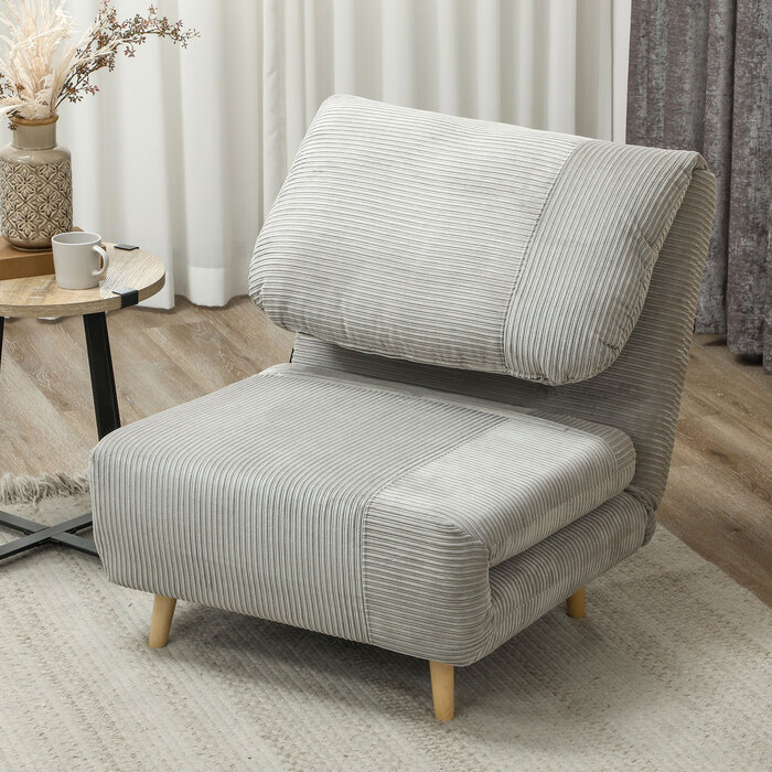 HOMCOM 2-in-1 Sleeper Sofa, Convertible Sleeper Chair, Adjustable Folding Mattress Guest Bed with Corduroy Look, for Bedroom, Living Room Grey 82 x 89 x 83 cm | Aosom