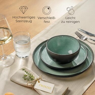 Набір посуду Twinzee Steingut (24 частини) для 6 осіб: тарілки та миски, сервіз з каменю, колекція Riviera Sage
