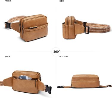 Women's Fanny Pack, Small Crossbody Bag for Women, PU Leather Theft-Proof Bag, Waterproof Waist Bag for Women for Outdoor Sports, Travel, Cycling (Brown 2)