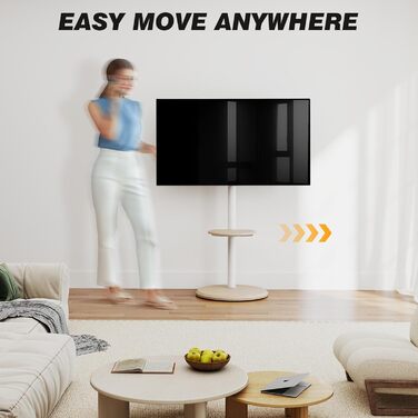 Підставка для телевізора RFIVER мобільна з роликами, біла, 32-65 дюймів, з поличкою, регульована висота та нахил, до 40 кг, VESA 400x400 мм
