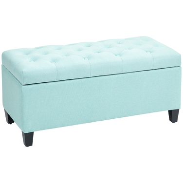 HOMCOM Bench with Cushion and Storage Space, Chest Bench, Entryway, Bedroom, Living Room, Linen-like Polyester, Rubber Wood, Green, 100 x 40 x 44 cm | Aosom