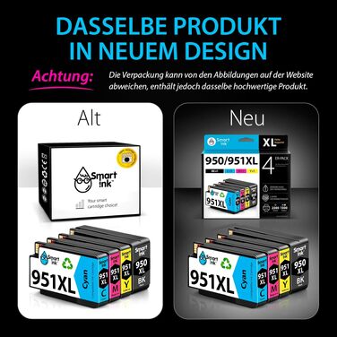 Комплект картриджів Smart Ink для HP 950XL та 951XL (чорний, блакитний, пурпуровий, жовтий) для принтерів HP Officejet Pro 8100, 8600, 8615, 8616, 8620, 8640, висока ємність