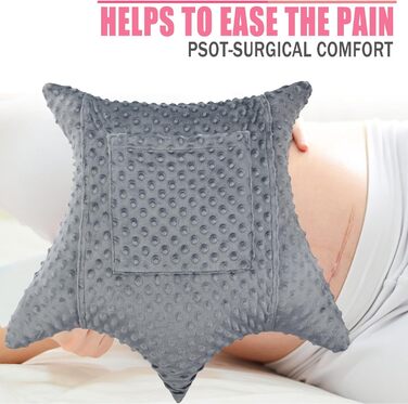 Star-shaped Hysterectomy Pillow for Abdominal Surgery with 2 Pockets, Hysterectomy Pillow, a Must-Have for Recovery, Post-Operation Gift, Belly Pillow, Minky Dot Dark Grey