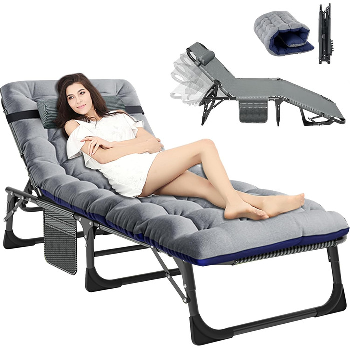 Розкладне ліжко ZIKEBTUY для кемпінгу та відпочинку: міцна конструкція, 200 кг, 190x71x36 см, з матрацом, Oxford 1200D, для відпочинку на природі та вдома (сірий)