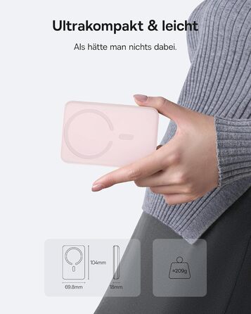 Power Bank Baseus 10000mAh з бездротовою зарядкою 15W, MagSafe, PD 22.5W, USB-C, білий (рожевий)