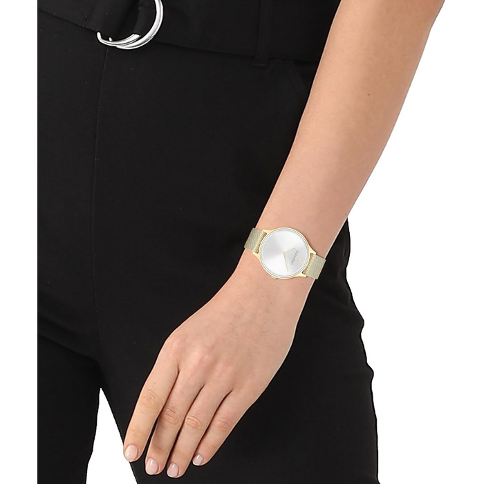 Жіночий аналоговий кварцовий годинник Calvin Klein Timeless Mesh 38mm, золотистий сталевий плетіний ремінець