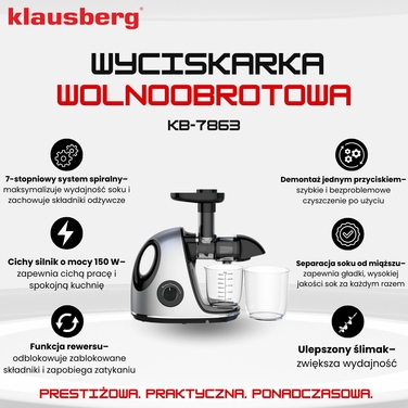 Горизонтальна шнекова соковижималка Klausberg KB 7863 150 Вт