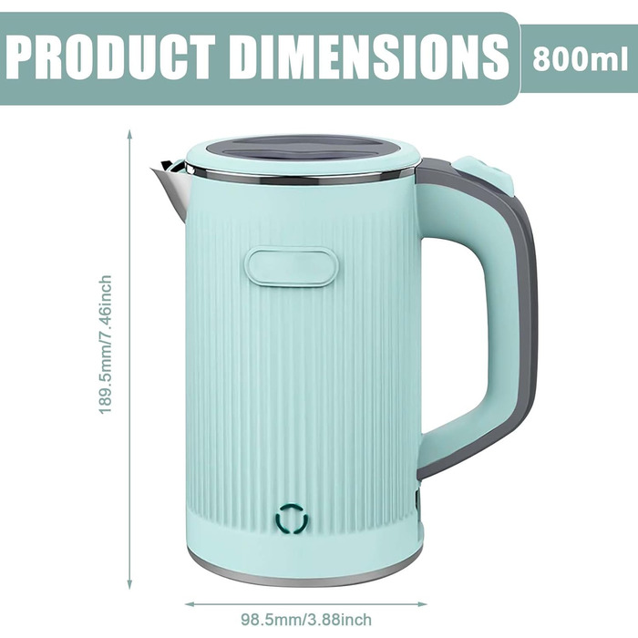 Електричний чайник-термос 800 мл, 600 Вт, для подорожей та кемпінгу, з нержавіючої сталі, для чаю та кави (зелений)