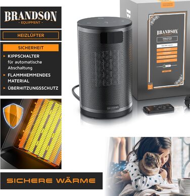Електричний обігрівач Brandson з пульт дистанційного керування, 1500 Вт, 2 режими, ECO-режим, захист від перекидання та перегріву