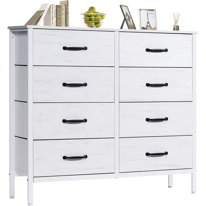 LYNCOHOME Chest of Drawers, Fabric Chest of Drawers, TV Stand Sideboard with 6 Fabric Drawers, Storage Cabinet Bedroom Drawer Chest Kitchen Organizers Furniture for Office Hallway (White-4*2l)