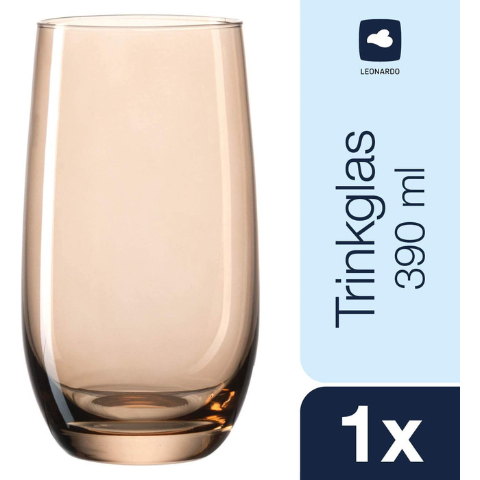 Leonardo Sora Drinking Glasses, Set of 6, Colorful Glass Set, Dishwasher-Safe Juice Glasses, Water Glasses, Drinking Cups in 6 Colors, 390 ml, Assorted Colors, 047287