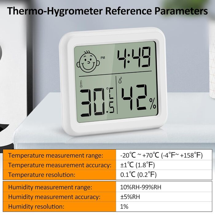 DazSpirit Digital Thermometer Hygrometer, Indoor Room Thermometer Thermo-Hygrometer, Humidity Meter with Smiley Indicator Suitable for Bedrooms, Baby Rooms, Greenhouses, Offices (2 Pieces White)